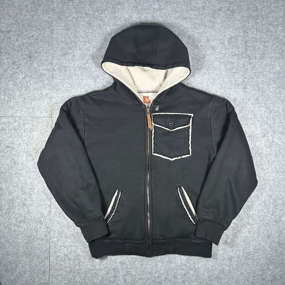 Volcom Hoodie Men Large Black Sherpa Lined Full Zip Workwear Skater Gorpcore